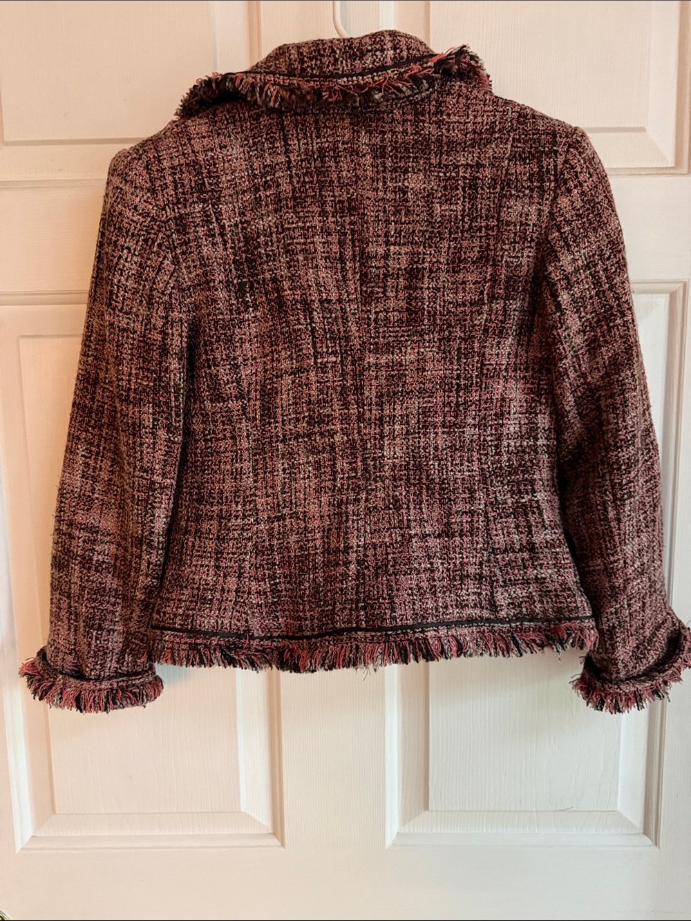 New York & Company Pink Tweed Fringe Trim Blazer - Picture 6 of 6